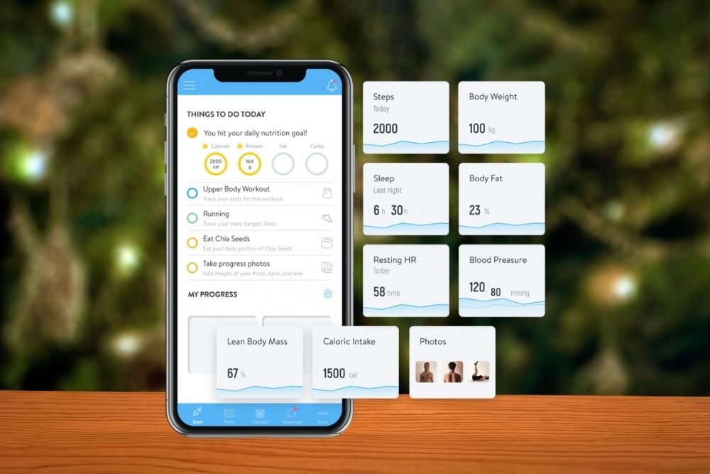 A phone with floating UI of the Matter Health Associates app showing its features
