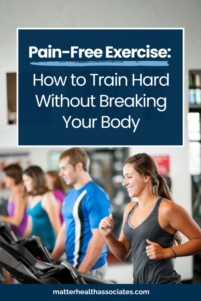 A woman performing cardio with a joyful expression, illustrating the mental and physical benefits of pain-free exercise.