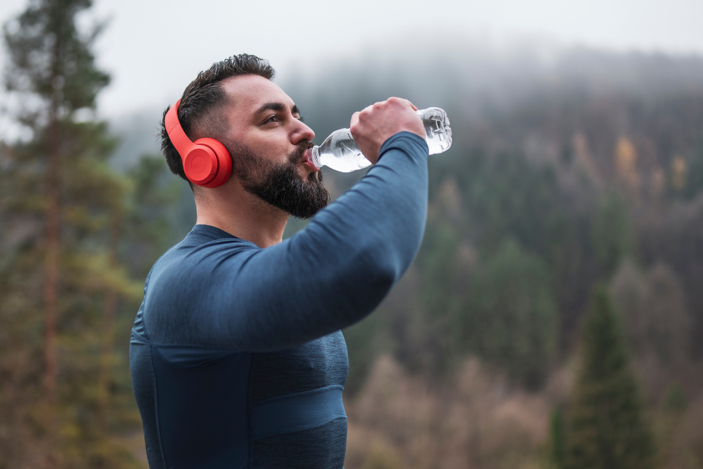 A man drinking more water as a practical nutrition basic